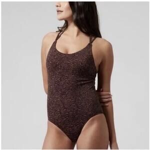 BRAND NEW Athleta Keyhole One Piece Swimsuit Sz S Small Chocolate Womens Sporty
